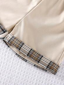 Infant Baby Boy/Girl Summer 2Pcs Outfit Set: Gentleman Style Striped Shirt Collar Mock Layer Tee & Plaid Splice Shorts, Casual Soft Fabric Suit For Holiday, Travel, School, Daily Party, Sports, Spring/Summer