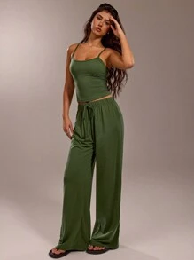 Forever 21 Bộ đồ liền thân dây mảnh màu trơn giản dị - màu xanh lá - Xem 4