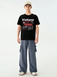 SHEIN Tween Boys Crew Neck Short Sleeve Racing Car Printed Print T-Shirt - Black - View 4