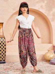 Tween Girls' Bohemian Print Wide Leg Pants For Vacation - Multicolor - View 4