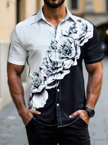 Manfinity Homme Chemise décontractée à manches courtes à imprimé floral pour homme, pour le printemps et l'été, convient pour le mari, le travail