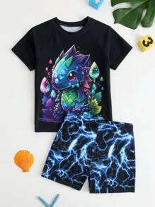 Boys' Dinosaur & Lightning Graphic Swimsuit Set - Multicolor - View 1