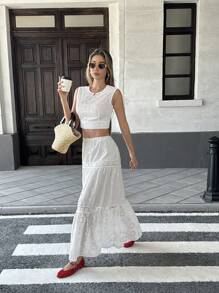 Chiquease Débardeur sexy à nœud papillon et dos ouvert brodé pour femmes - Blanc - Voir 6