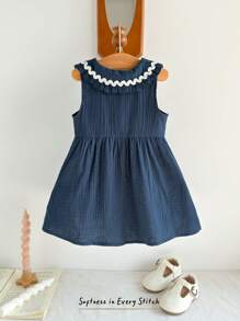 Cozy Pixies Baby Girl Sleeveless Waist Gathered Color Block Ruffle Collar Dress