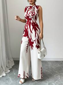 Rafferiza 女士系带蝴蝶领无袖数码印花连身裤 - 彩色 - 查看 5