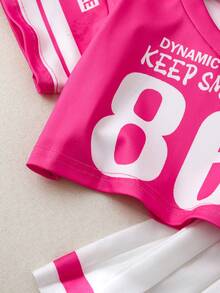 女婴T恤套装 - 玫紅色 - 查看 3