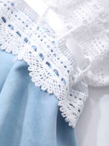 DAZY 度假蕾丝拼布抽绳系带牛仔衬衫夏季 - 藍色 - 查看 10