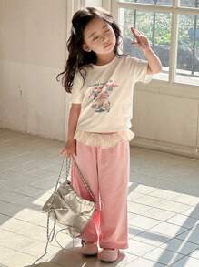 DAZY 2pcs Casual Young Girl Minimalist Short Sleeve T-Shirt And Pants Set For Daily Wear,Girls Summer Outfits