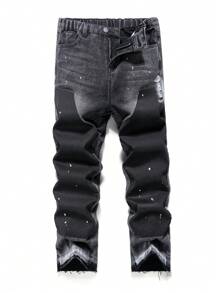 Quần Jeans ống đứng ôm màu xám đậm thời trang phong cách Âu Mỹ cho bé trai tuổi mới lớn - Màu xám đen - Xem 1
