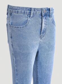 2pcs/Set Girls'' Elastic Denim Skinny Jeans - Multicolor - View 3