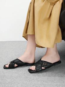 CUCCOO BIZCHIC 女士杏色平底拖鞋，简约时尚休闲日常穿着 - 黑色 - 查看 3