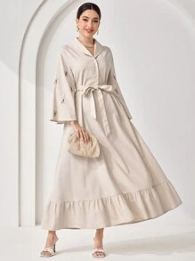 Veilorie Vestido largo estilo árabe tradicional de estilo kaftan con mangas adornadas de perlas para mujeres