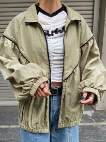 FRIFUL Women Green Loose Design Bomber Jacket, Spring - Green - View 6