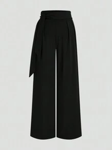 SHEIN MOOSTA Damskie luźne spodnie z wysokim stanem i szerokimi nogawkami, minimalistyczny styl do codziennego noszenia