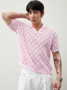 Manfinity Roghcode Áo len dệt kim tay ngắn màu trơn thường ngày cho nam - Hồng - Xem 5