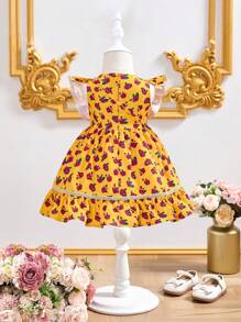 SHEIN Leap Crew 女婴可爱花卉印花夏季度假连衣裙，附赠手提包 - 彩色 - 查看 2