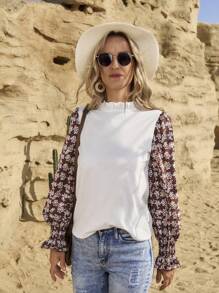 LanaWest Casual Patchwork Frill Trim Long Sleeve Blouse Fall Cloth For Women - Multicolor - View 6