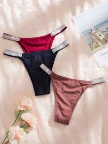 7pcs Set Silver Colored Waist Belt & Sexy Ladies' Comfy Assorted Color Bikini Underwear - Multicolor - View 6