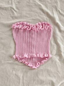 Soleia Casual Ruffle Trim Knit Camisole Top, Minimalist Fashion For Everyday Wear,Going Out Top