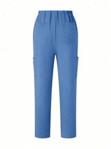 TaskEZ Conjunto de uniforme de verano sencillo con diseño de bolsillo en la Top y los pantalones, conjunto de ropa de enfermería - Celeste - Ver 6