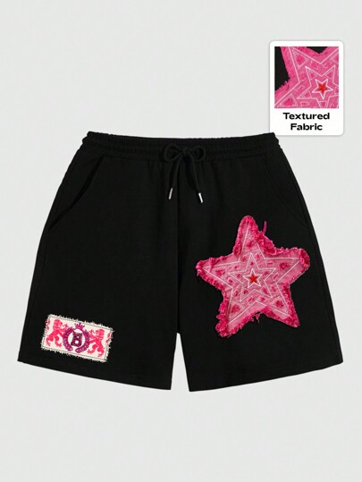 Anime Short à cordon de serrage avec patch étoile pour hommes, convient pour le port quotidien, printemps/été