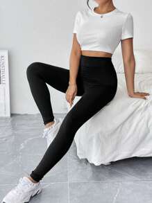 SHEIN Tall 高腰纯色紧身打底裤，百搭女士休闲装