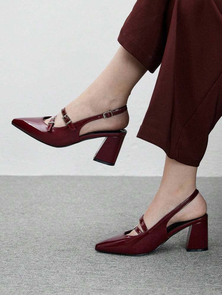 CUCCOO BIZCHIC Pointed Toe Chunky High Heel Pumps, Elegant Work Style Burgundy Color Dress Shoes, Fashion, Graceful Aesthetic, Spring Casual Outfit Spring Shoes Spring Break Easter