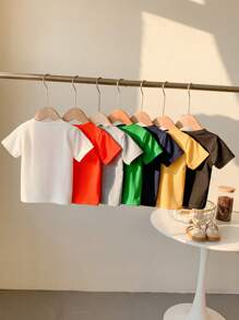 SHEIN Playful Pals 7件組男嬰白色夏季休閒開學套裝，柔軟舒適面料，極簡風格，適用於假期、學校、日常與春季運動 - 彩色 - 查看 2