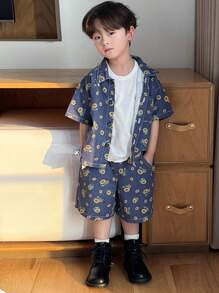 DAZY Young Boy Denim Outfit Floral - Medium Wash - View 4