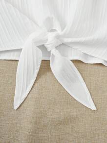 SHEIN Blusa casual a manica a pipistrello con orlo annodata, in tessuto lavorato, di colore bianco tinta unita, adatta per ragazze adolescenti, per primavera/estate, festival, interno ed esterno