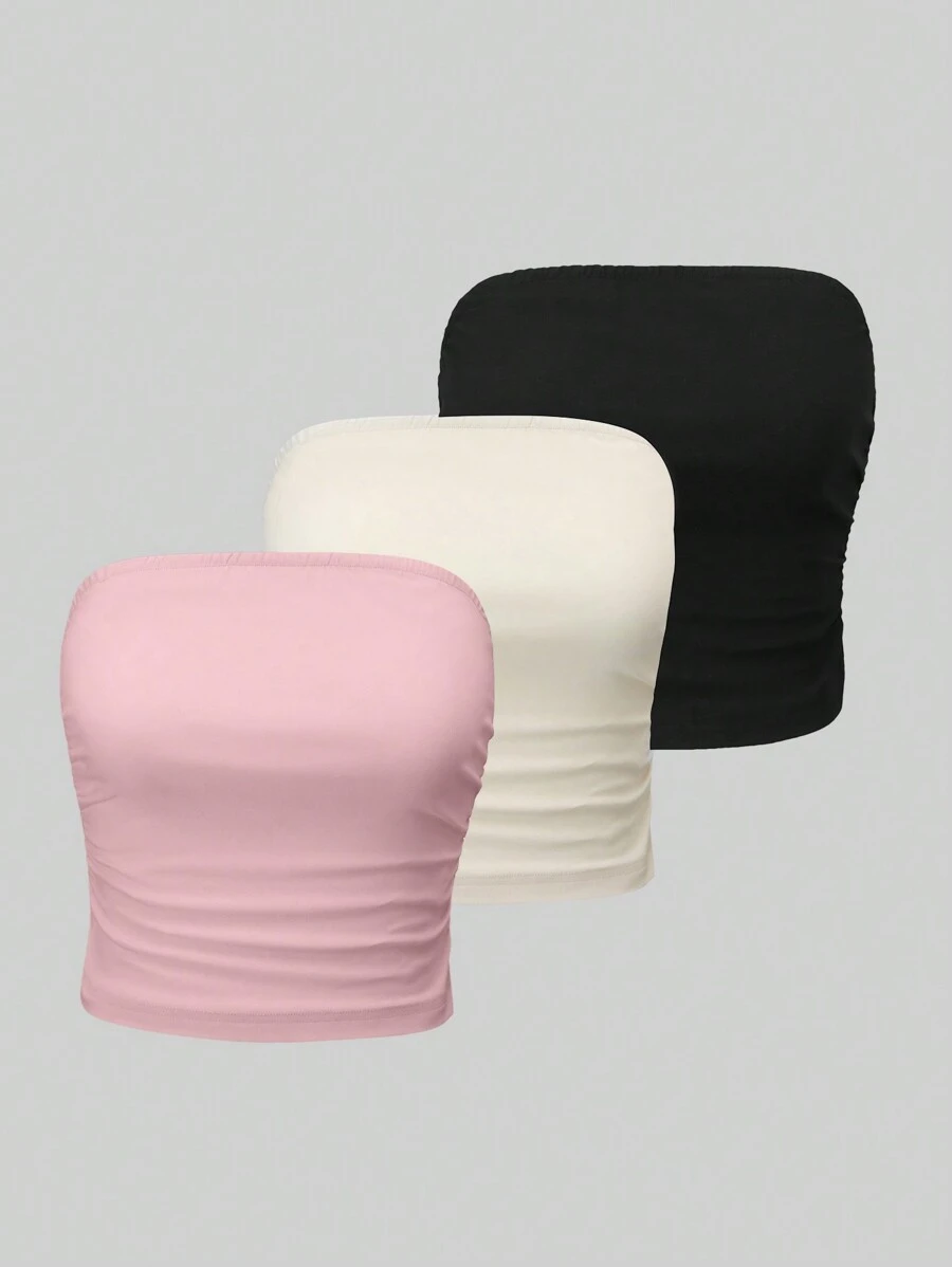 EMERY ROSE 3 件套女士上衣，纯色简约休闲日常穿着 - 彩色 - 查看 1