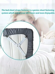 4Pcs/Set Triangle Quilt Holders, Metal Clip Adjustable Elastic Band Quilt Fixing Tool, Practical Invisible Anti-Slip Sheet Straps, Suitable For Sofa Cushions, Quilt Sheets, Home Textiles, Household Items-White