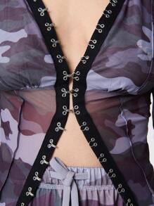 SHEIN Unity ملابس علوية كاجوال قماشي شفاف مطبوع بطبعات التمويه والرسوم الحرفية، تصميم بسيط وأنيق للاستخدام اليومي - متعدد الألوان - مشاهدة 6