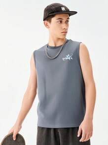 SHEIN 1pc Clean Fit Sleeveless T-Shirt For Teenage Boys, Loose Fit, Suitable For Hip Hop, Basketball, Sports, Skateboarding, Music Festival, Street Wear, Summer