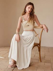 MOTF PREMIUM LINEN RUFFLE HEM SKIRT - Apricot - View 7