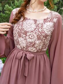 SHEIN Teen Girl Elegant Patchwork Long Dress - Rusty Rose - View 5