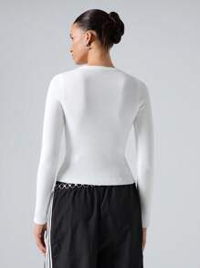 LYSMO Women Crew Neck Long Sleeve Button Casual Plain Simple Style Sweater,Long Sleeve Tops