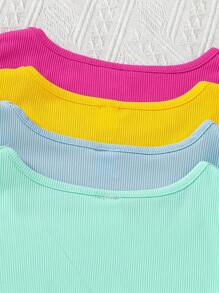 Sparklyn Tween Girl 4-Pack Basic Solid Color Ribbed Camisoles, Casual Everyday Wear, School, Campus, College - Multicolor - View 3