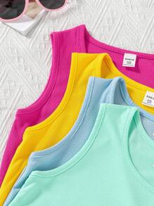 Sparklyn Tween Girl 4-Pack Basic Solid Color Ribbed Camisoles, Casual Everyday Wear, School, Campus, College - Multicolor - View 7