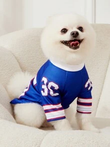 PETSIN 1 件宠物猫/狗通用蓝色数字印花时尚休闲针织狗 T 恤 - 彩色 - 查看 5