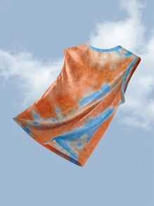 SHEIN Áo tank top cổ tròn vai rộng, phong cách tối giản thường ngày cho bé trai, kiểu dáng nghỉ dưỡng, họa tiết cây dừa, nhuộm tie-dye, cây nhiệt đới, thích hợp cho bãi biển và đồ bơi, phù hợp cho mùa hè. - Nhiều màu - Xem 3