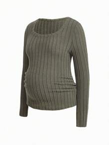 SHEIN 3 piezas Camiseta de punto acanalado de cuello redondo para maternidad de manga larga - Multicolor - Ver 15