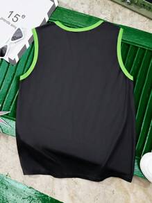 TEENAGE MUTANT NINJA TURTLES | SHEIN Tween Boy Streetwear Cartoon Blue Flame & Turtle Print Sports Black Tank Top, Suitable For Spring/Summer - Black - View 2