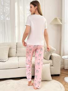 Dream Adore Conjunto de pijama para mujer con estampado de lazos, romántico para el Día de San Valentín - Multicolor - Ver 2