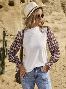 LanaWest Casual Patchwork Frill Trim Long Sleeve Blouse Fall Cloth For Women - Multicolor - View 5