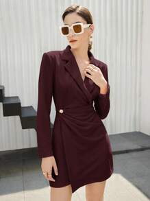BizChic Women's Autumn Lapel Wrap Dress, Casual Urban Commute Minimalist Fashion Basic Business Casual Outfit, Office Lady Formal Concert Dignified Dress