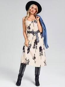 SHEIN LUNE Damskie Mini Sukienki Westernowe Ubrania Westernowe Dla Kobiet Country Koncert Strój Mardi Gras Wielkanoc Sukienka Kobiety Western Ubrania Kobiety - Morela - Zobacz 3