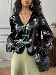 EastFlair 女士休闲简约衬衫，日常穿着 - 黑色 - 查看 3