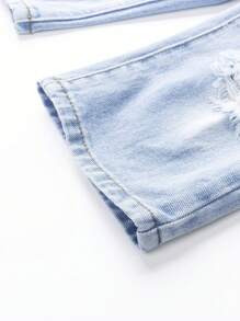 SHEIN Baby Girls' All-Match Simple Versatile Distressed Washed Denim Straight Leg Pants - Light Wash - View 6