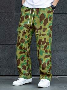 Claim Dot Men's Front Tie Pocket Casual Pants, Minimalist Design For Everyday Wear Camo Baggy Pants Baggy Camo Pants Camo Pants Men Pants Men Camouflage Pants  Men Camo Pants With A Loose Straight-Leg Style." Baggy Pants   Summer Men's Bottoms   INS The Most Popular Red Person Recommended Single Item